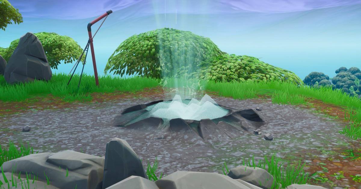 fortnite defi utiliser trois geysers d affilee sans atterrir - trois source chaude fortnite