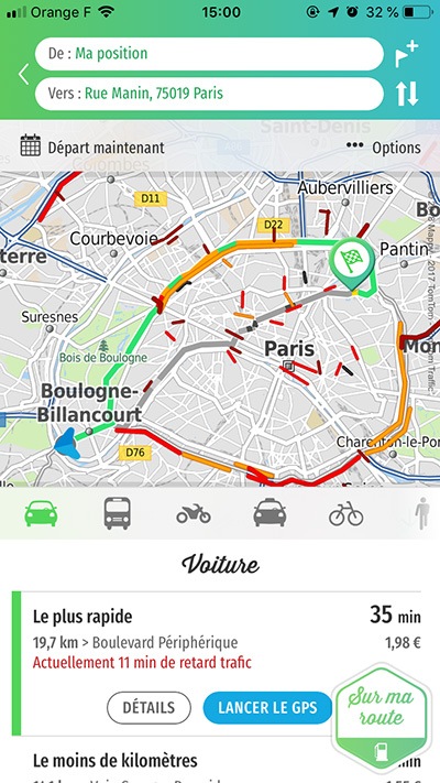 Application Iphon itinéraire Mappy